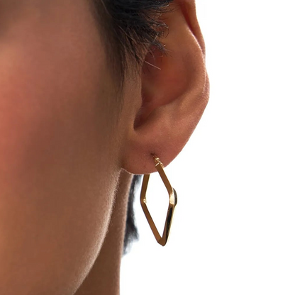14k Yellow Gold Geometric Square Hoop Earrings 27mm Outer Diameter 2.5mm Width