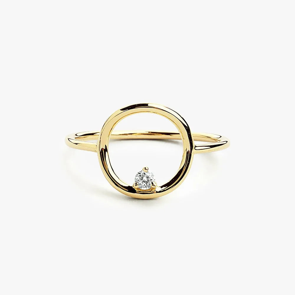 14K Gold Round Cut Diamond Open Circle Ring 3 Prong Setting 0.05ctw