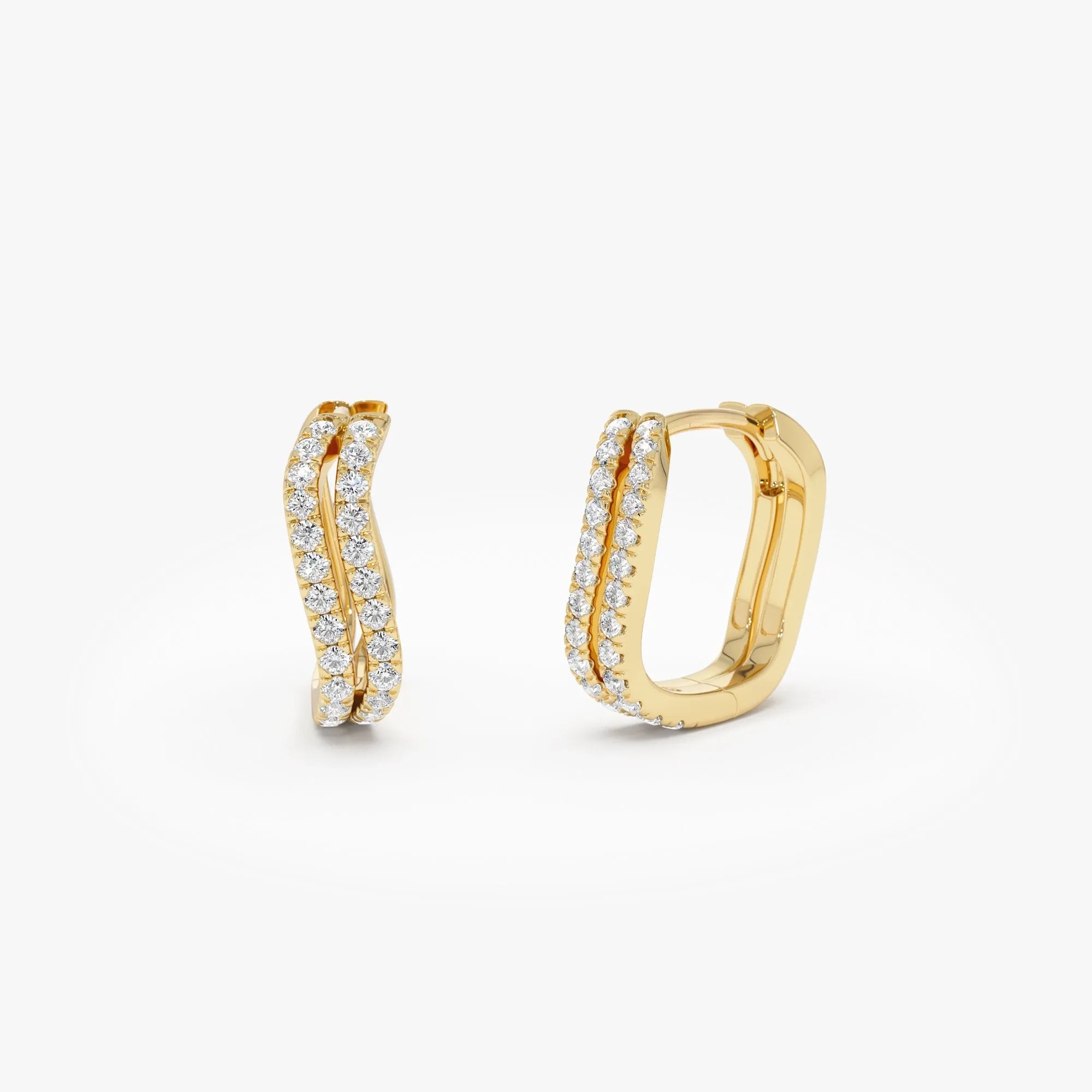 14k Gold Diamond Round Cut Wave Pave Huggie Hoop Earrings 0.30 ctw
