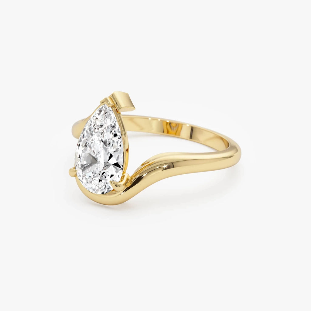 14k Gold Lab Grown Diamond Pear Cut Ring Bypass Design Novelle 1.50 Carat