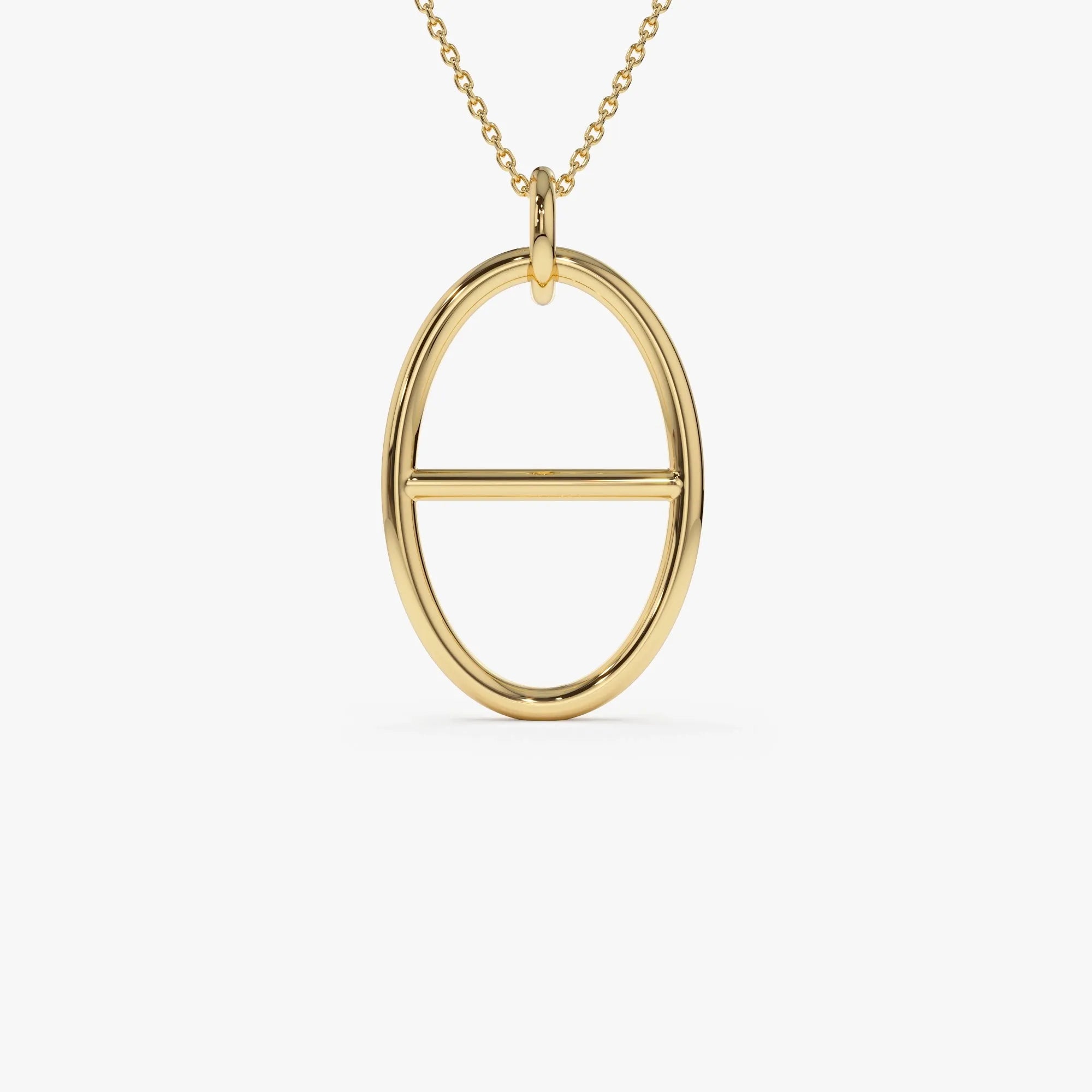 14k Solid Gold Minimalist Oval Pendant Necklace