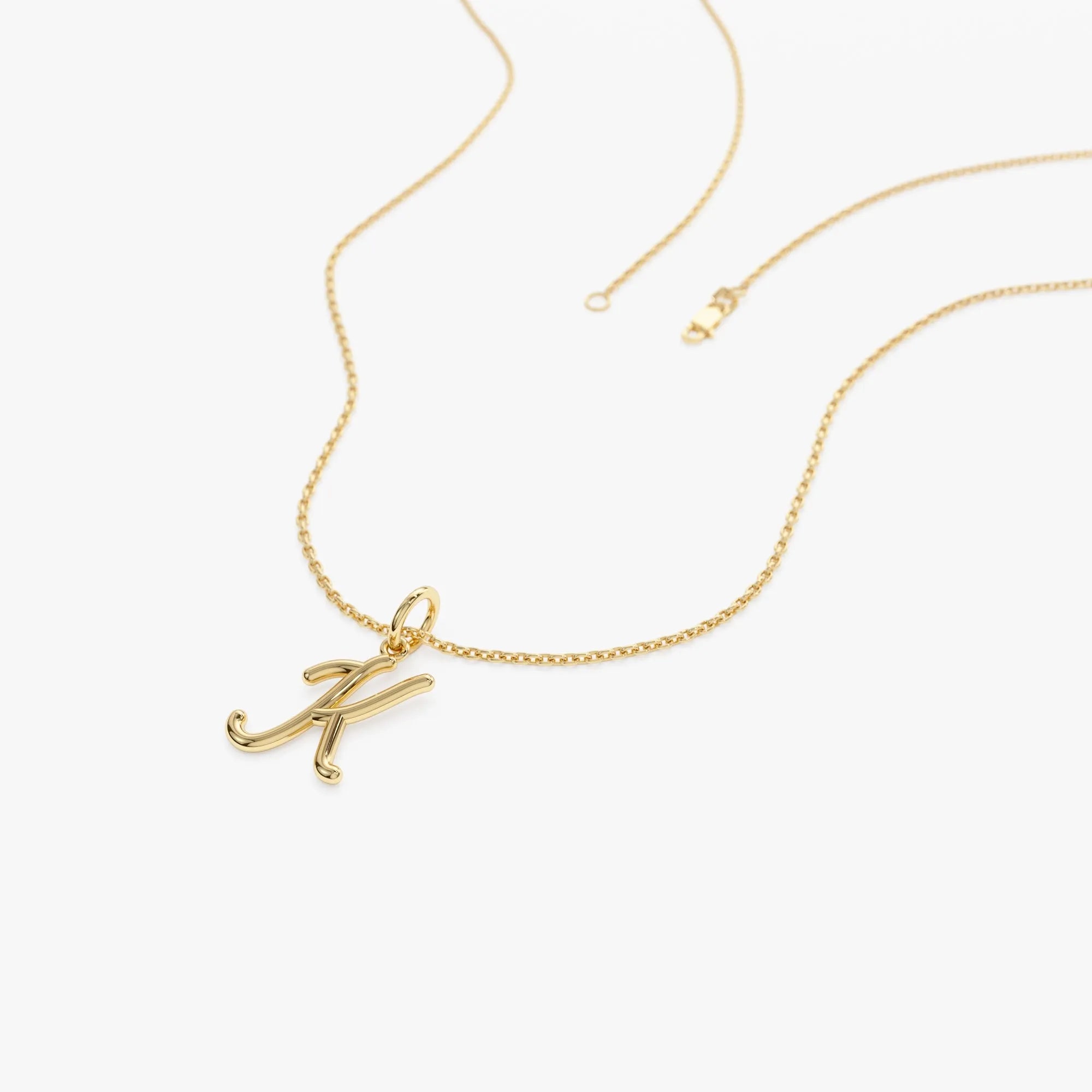 14k Solid Gold Script Initial Letter Pendant Necklace Personalized