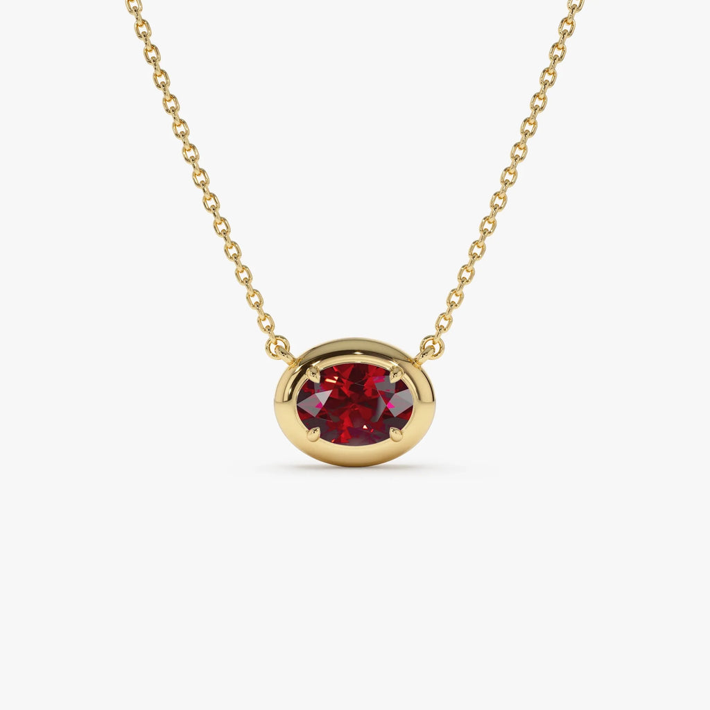 14k Solid Gold Garnet Oval Necklace 0.95 Carat Prong Setting
