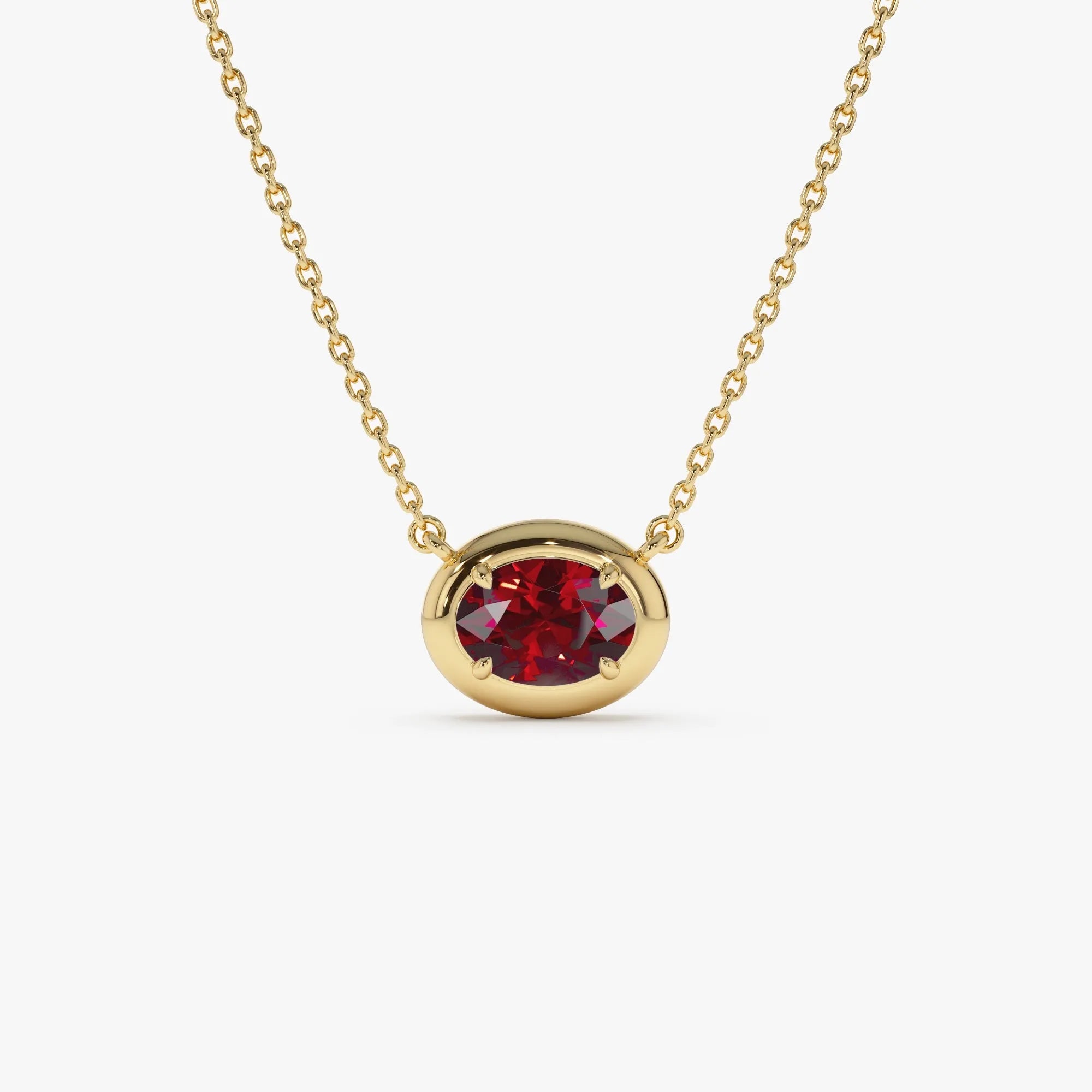 14k Solid Gold Garnet Oval Necklace 0.95 Carat Prong Setting