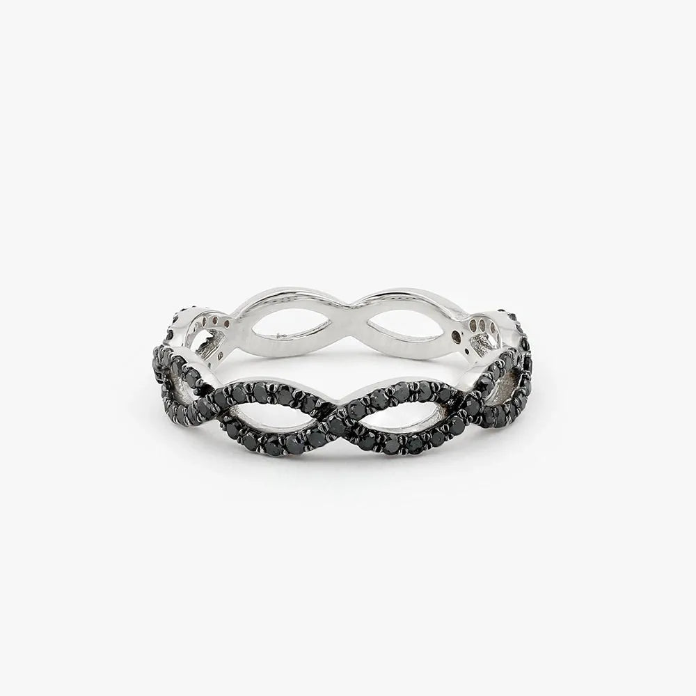 14k Gold Round Black Diamond 0.64ctw Micro Pave Intertwined Infinity Ring