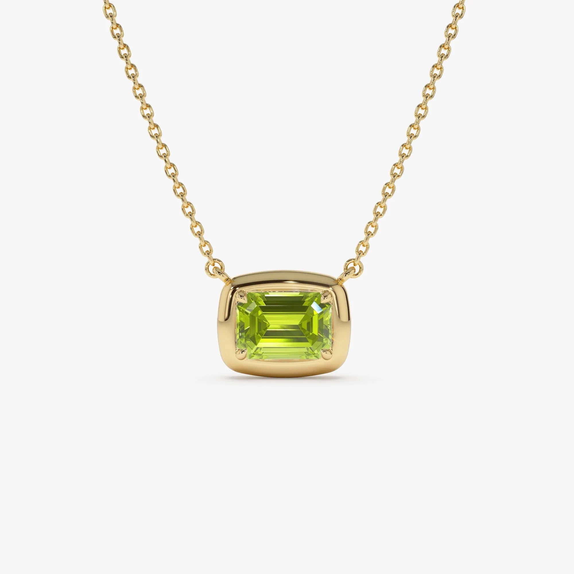 14k Solid Gold Peridot Emerald Cut Necklace 1.00 Carat Prong Setting