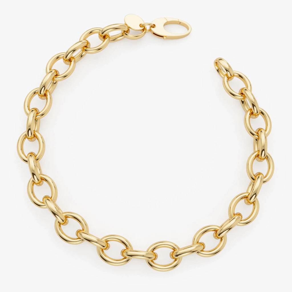 14k Yellow Gold Wide Bold Oval Link Chain Bracelet