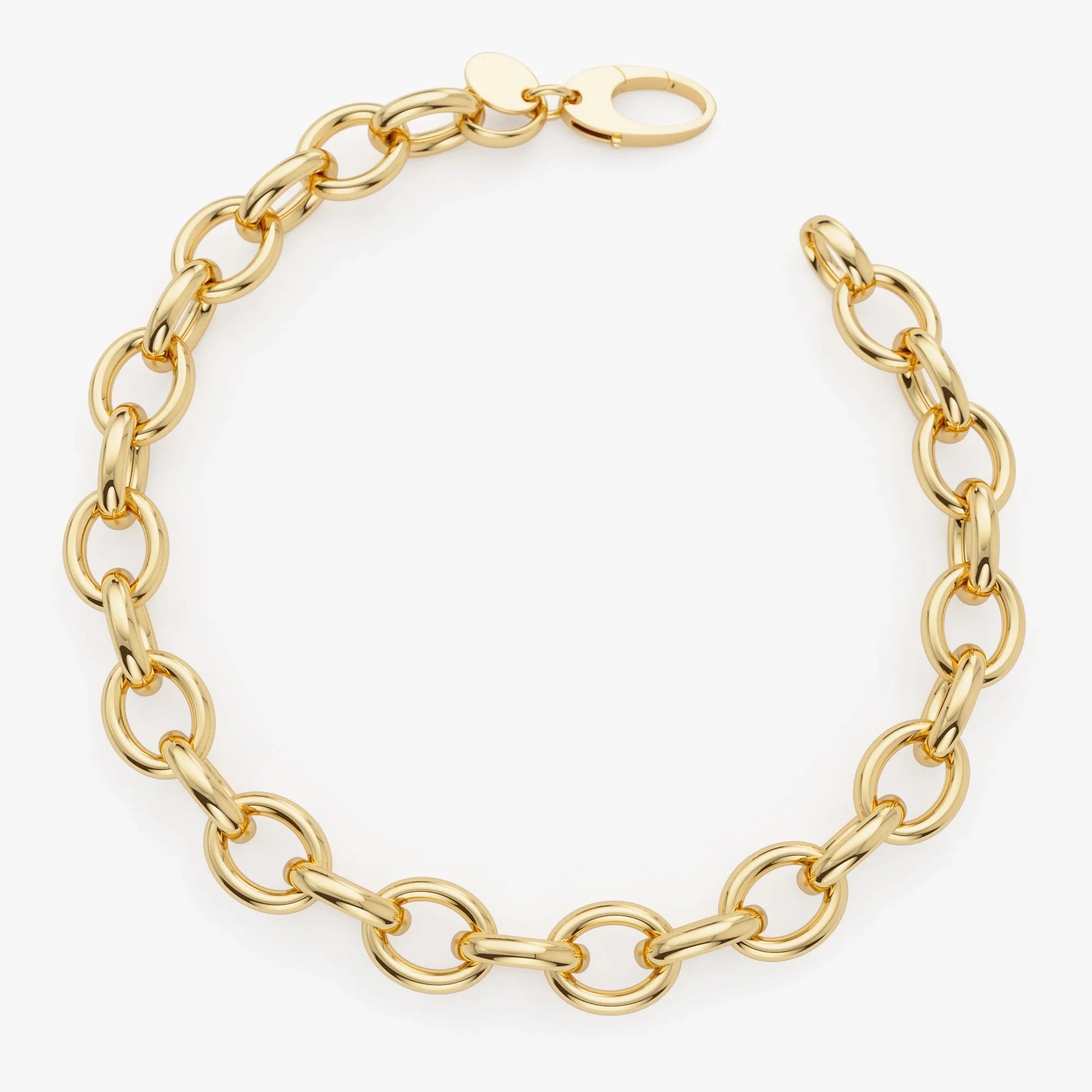 14k Yellow Gold Wide Bold Oval Link Chain Bracelet