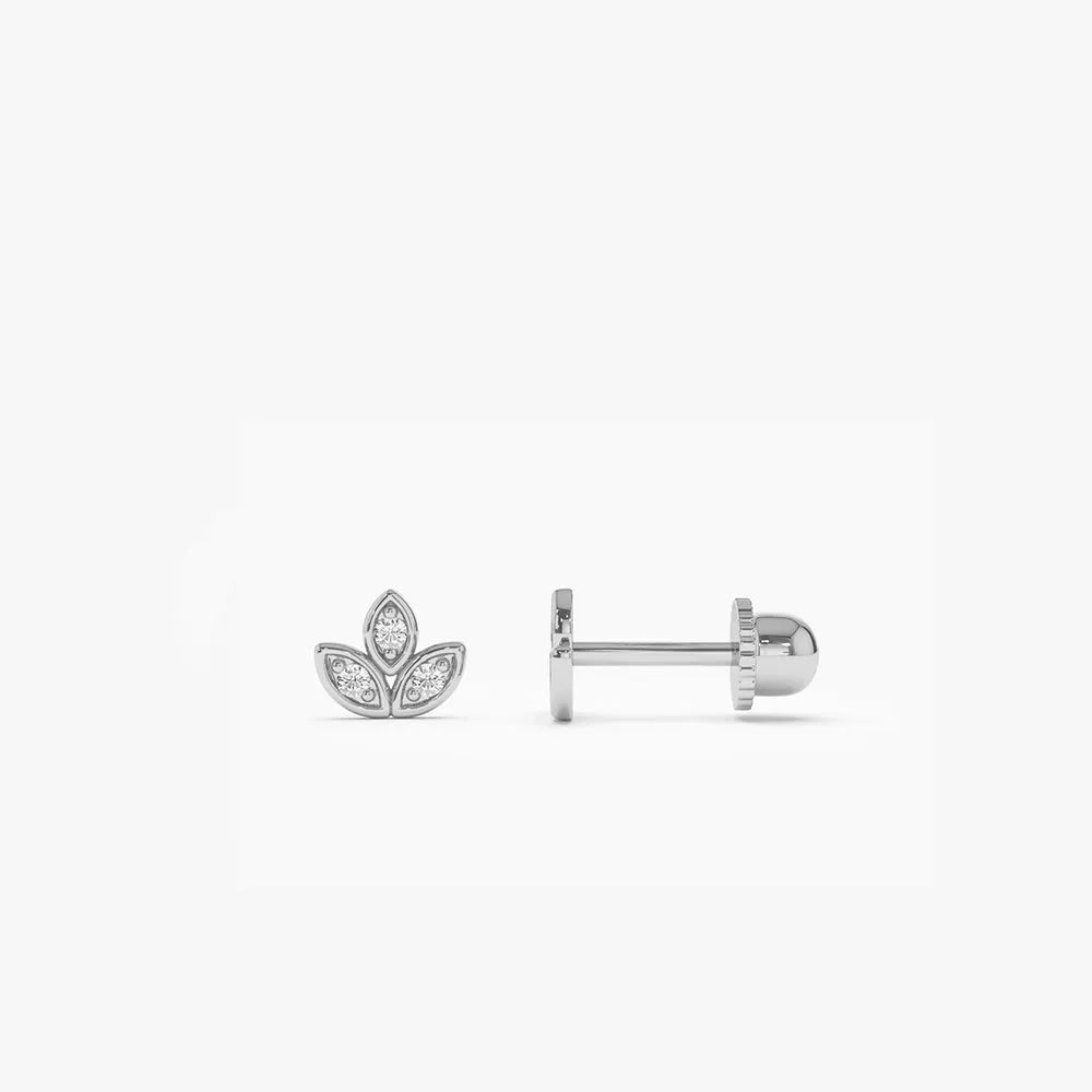 14k Gold Diamond Round Cut Leaf Petal Helix Piercing Single Earring 0.03 ctw