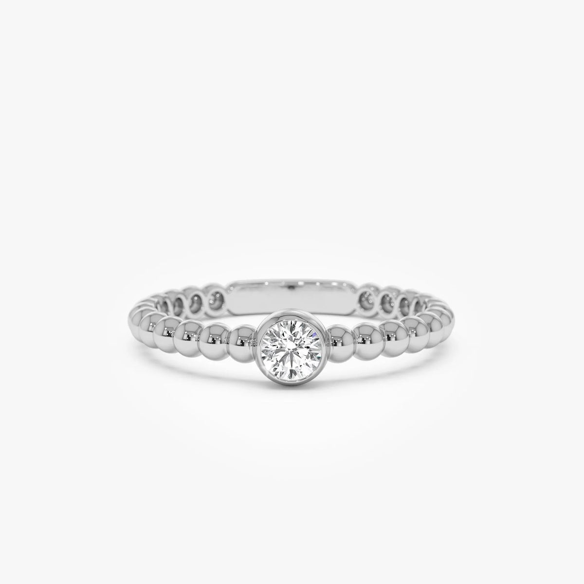 14K Gold Round Diamond 0.05 ctw Beaded Bezel Solitaire Ring