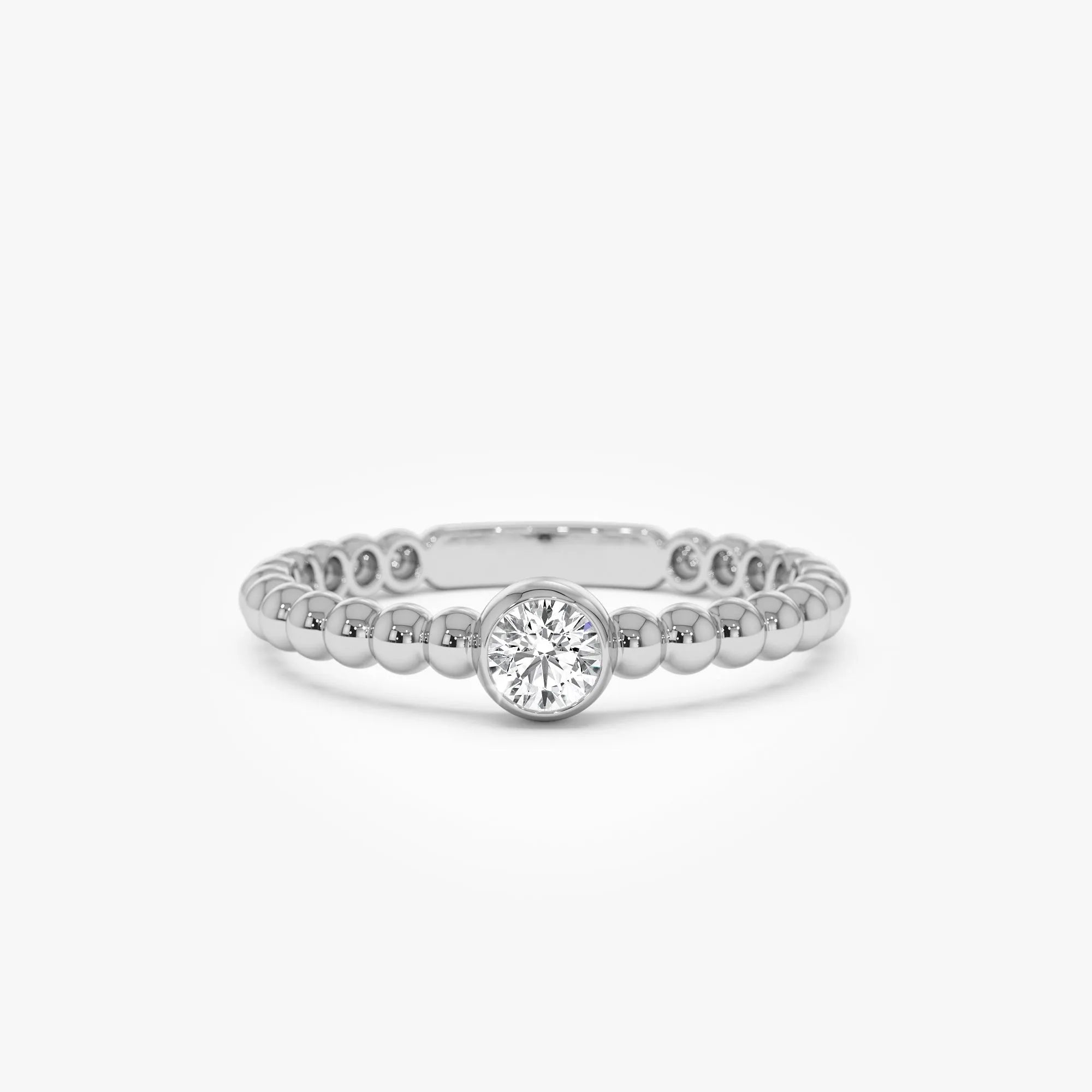 14K Gold Round Diamond 0.05 ctw Beaded Bezel Solitaire Ring