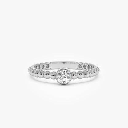 14K Gold Round Diamond 0.05 ctw Beaded Bezel Solitaire Ring