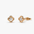 14k Gold Diamond Round Cut Clover Stud Earrings 0.14 ctw