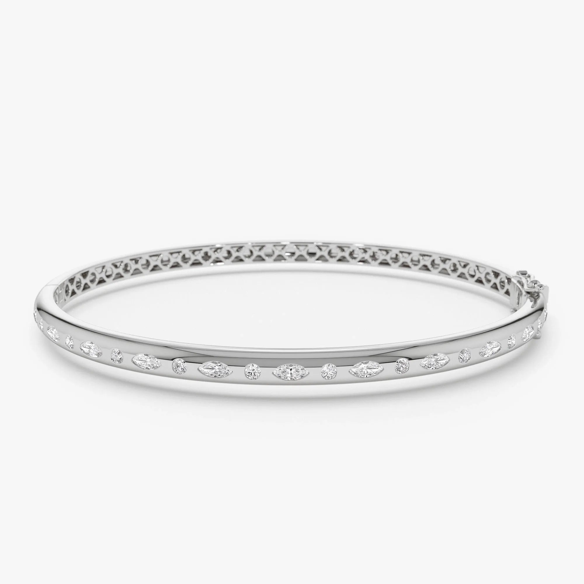 14K Solid Gold 0.65 CTW Marquise and Round Diamond Flush Setting Bangle