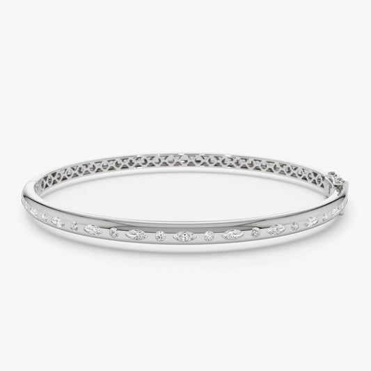 14K Solid Gold 0.65 CTW Marquise and Round Diamond Flush Setting Bangle
