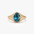 14K Solid Gold Pear Shaped London Blue Topaz 1.15ctw Statement Ring
