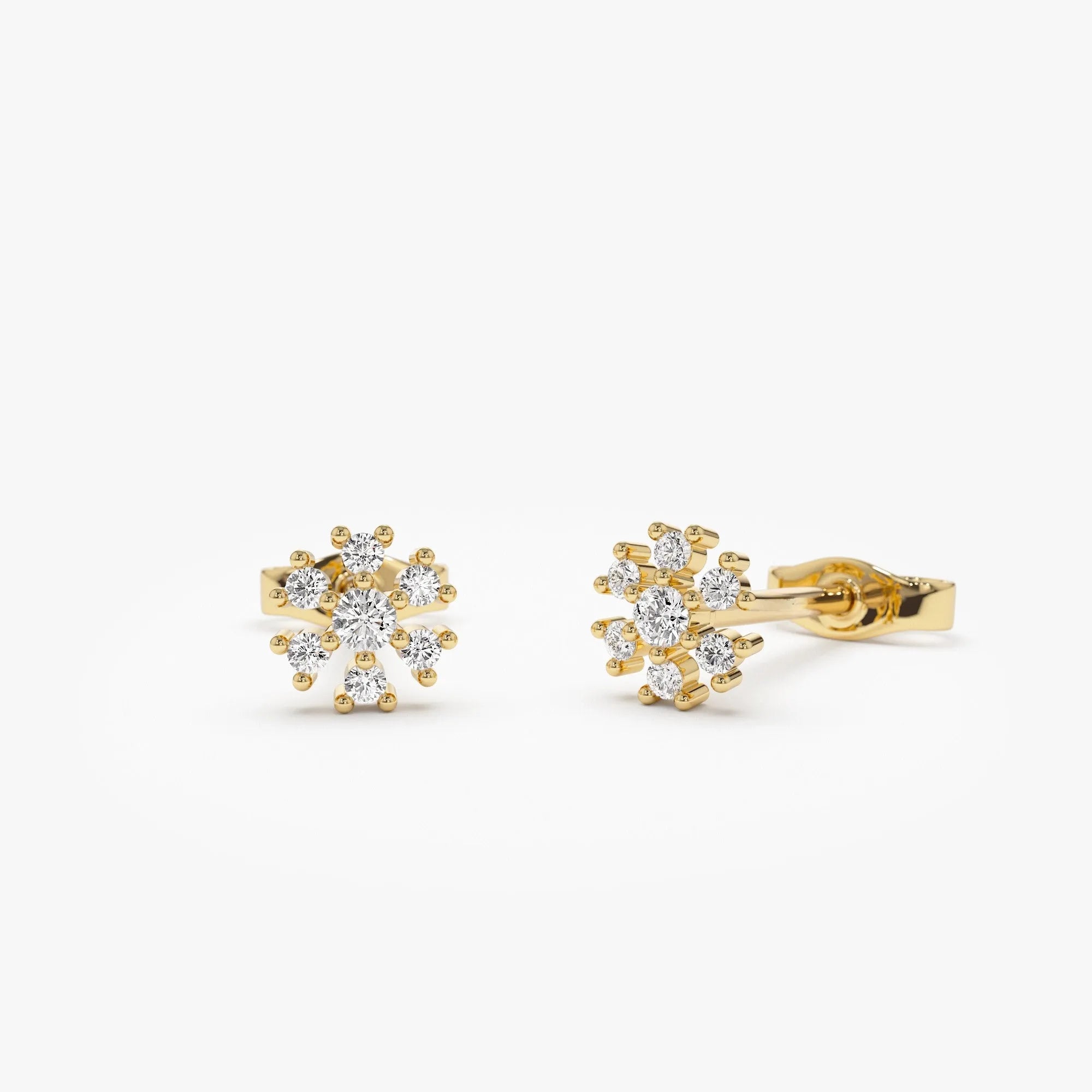 14k Gold Diamond Round Cut Petite Flower Cluster Stud Earrings 0.18 ctw