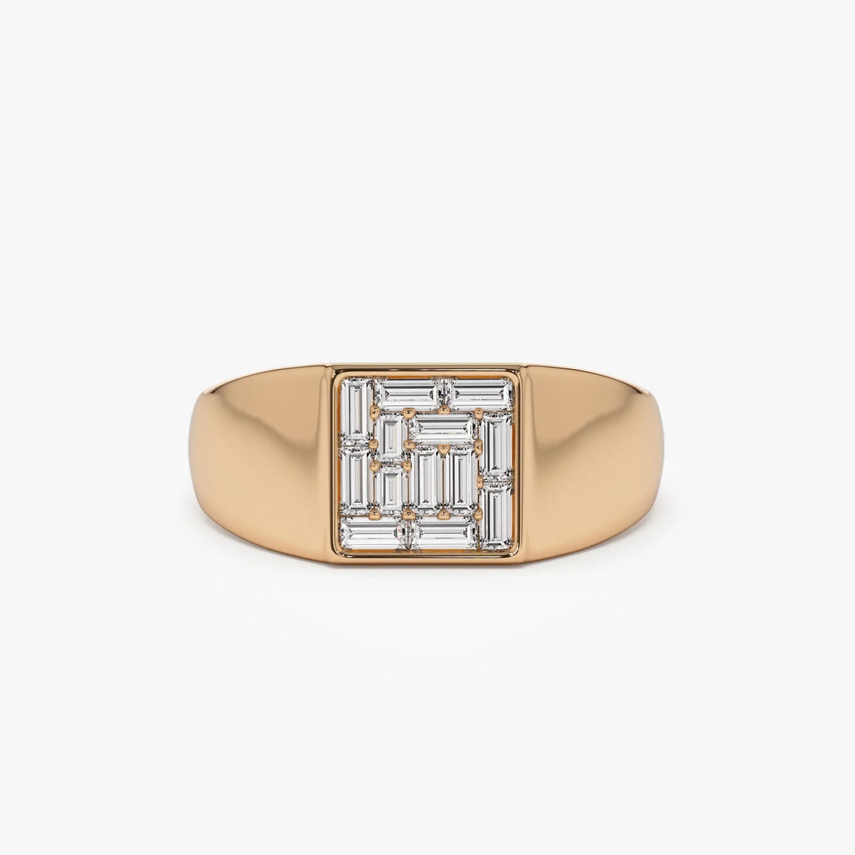 14k Solid Gold Baguette Diamond 0.50 Carat Square Illusion Setting Signet Pinky Ring