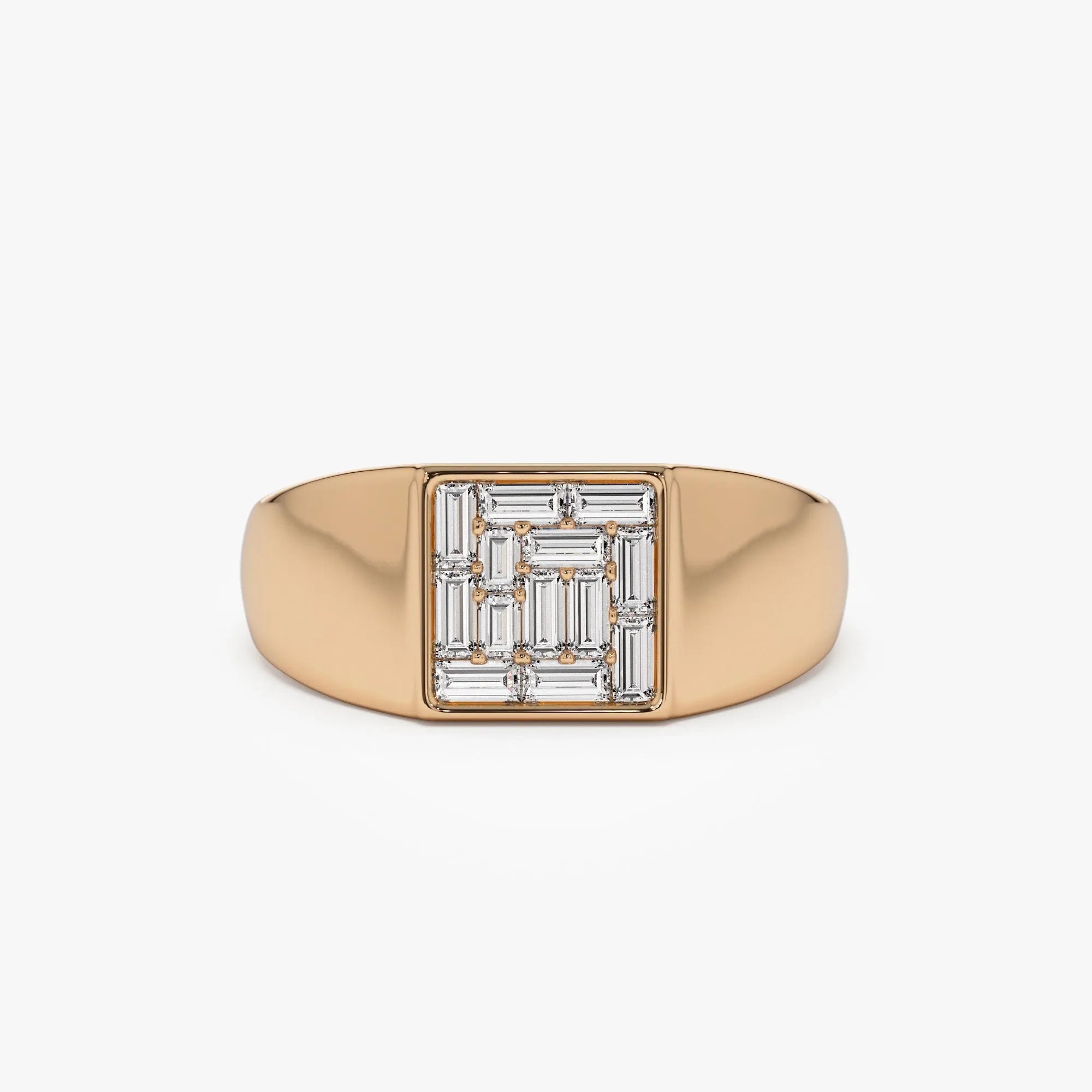 14k Solid Gold Baguette Diamond 0.50 Carat Square Illusion Setting Signet Pinky Ring