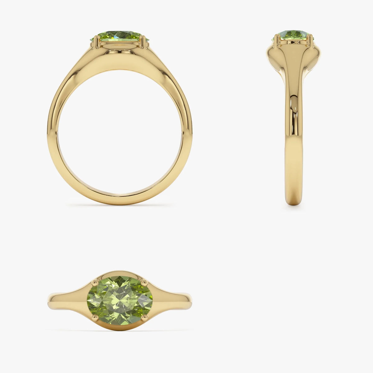14K Solid Gold Oval Peridot 0.75ctw Prong Setting Ring