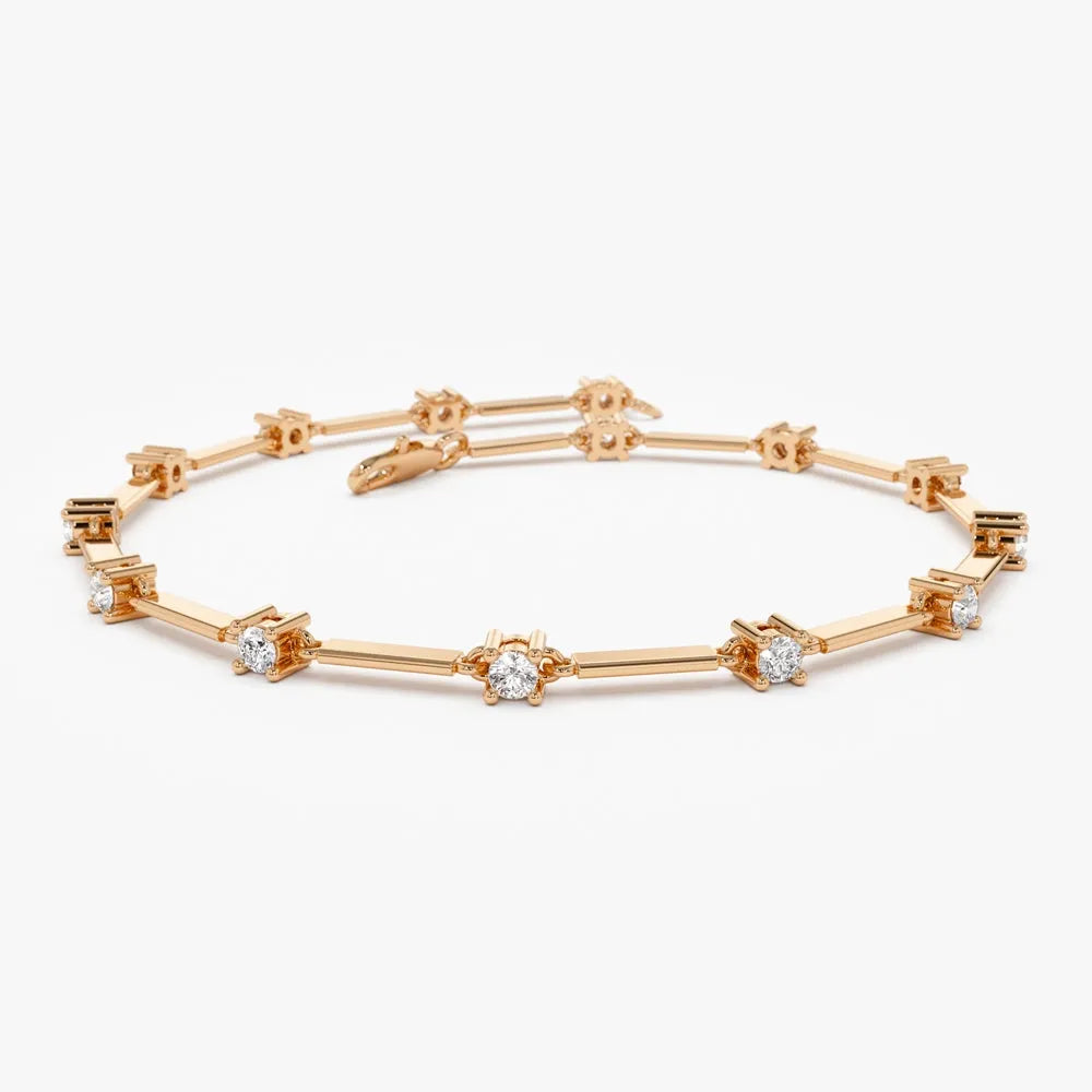 14K Solid Gold 0.85 CTW Round Diamond Infinity Bar Prong Set Bracelet