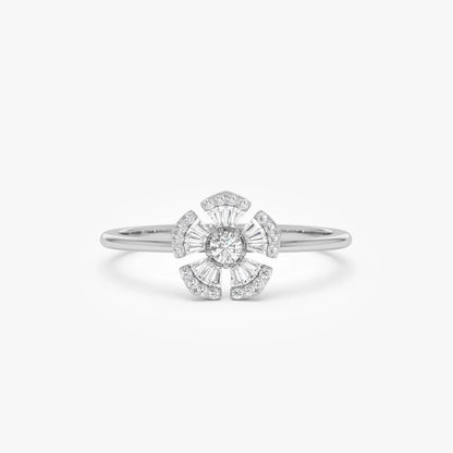 14k Gold 0.33 ctw Round and Baguette Diamond Floral Ring