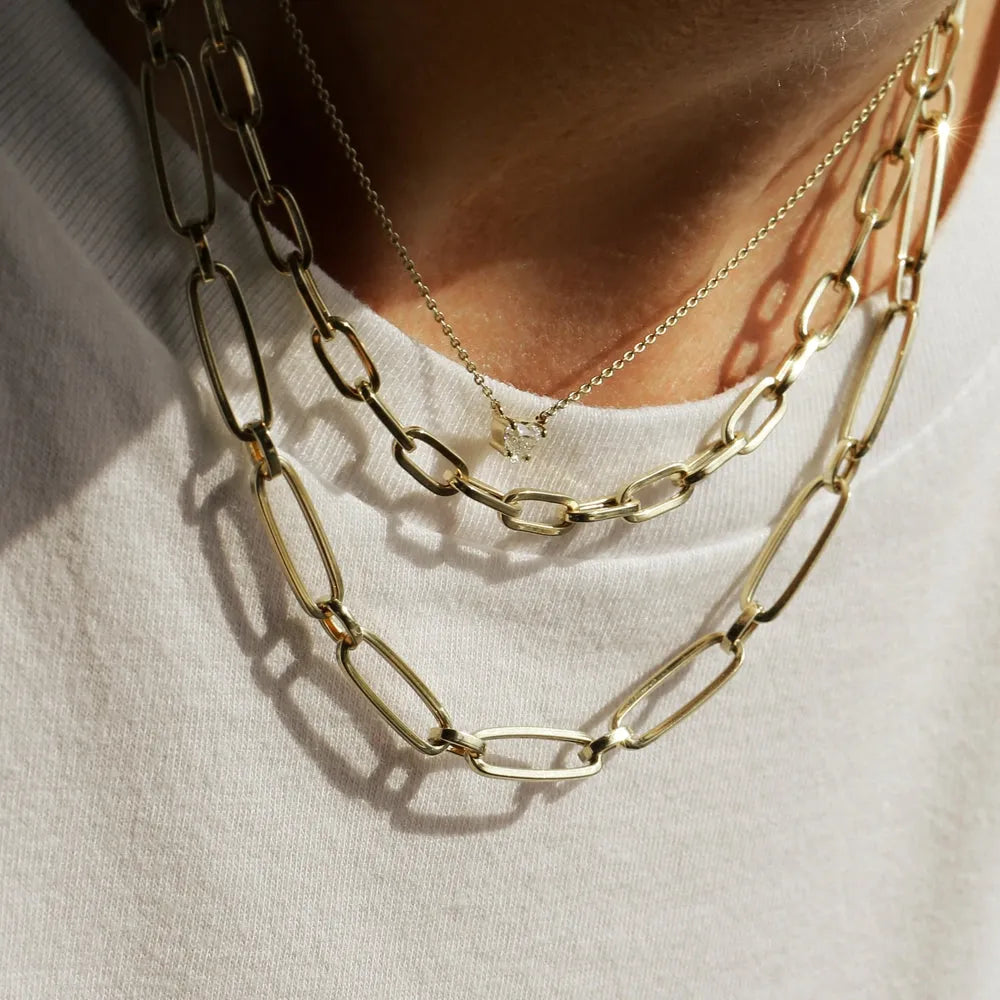 14k Solid Gold Oval Link Chain Necklace