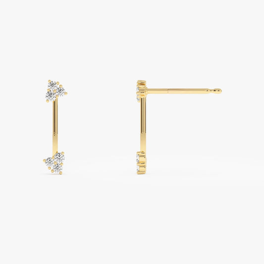 14k Gold Diamond Round Cut Vertical Bar Earrings 0.30 ctw