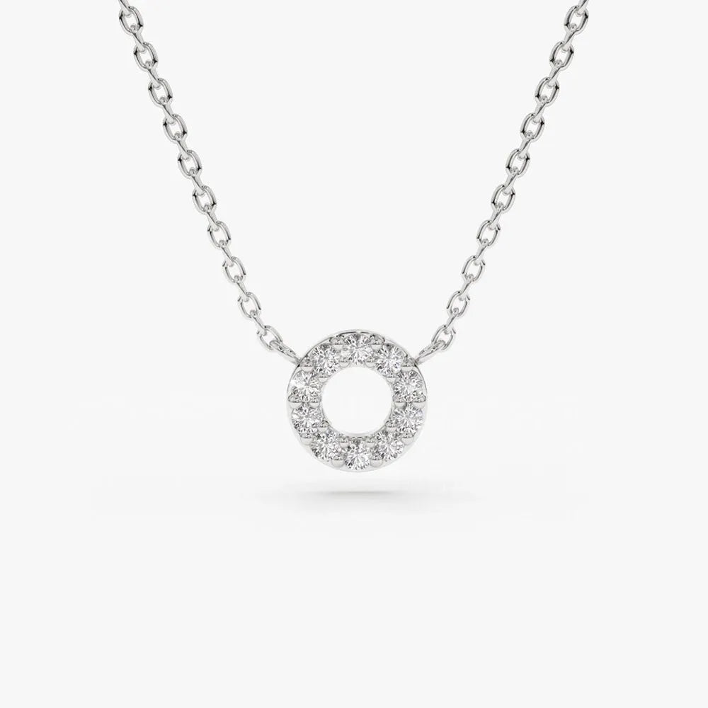 14K Solid Gold Round Diamond Mini Circle Pendant Necklace Prong Setting 0.10ctw