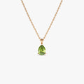 14k Solid Gold Peridot Pear Shaped Solitaire Necklace 0.65 Carat