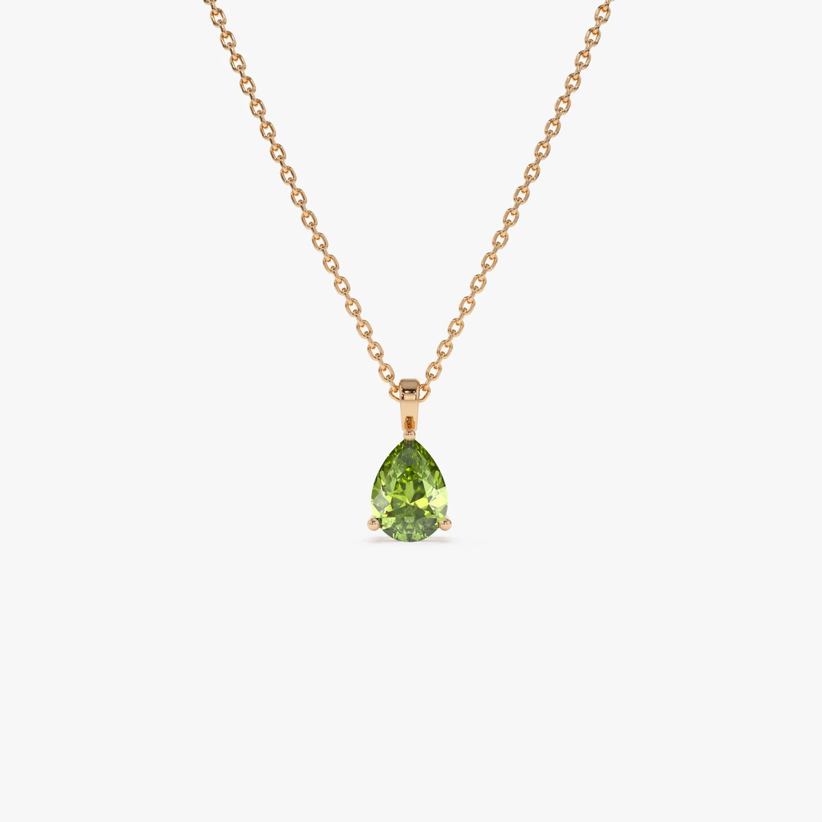 14k Solid Gold Peridot Pear Shaped Solitaire Necklace 0.65 Carat