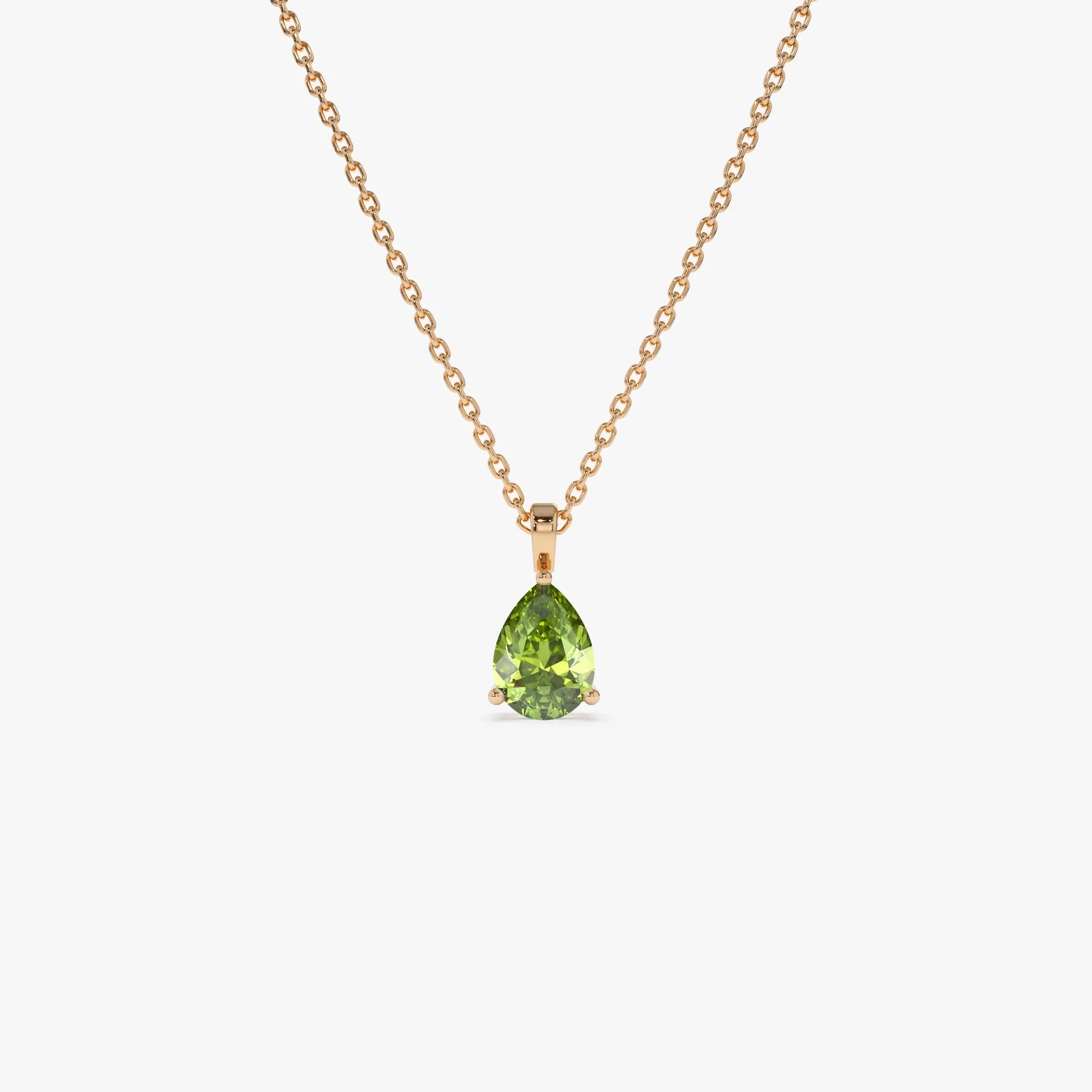 14k Solid Gold Peridot Pear Shaped Solitaire Necklace 0.65 Carat