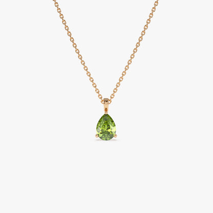 14k Solid Gold Peridot Pear Shaped Solitaire Necklace 0.65 Carat