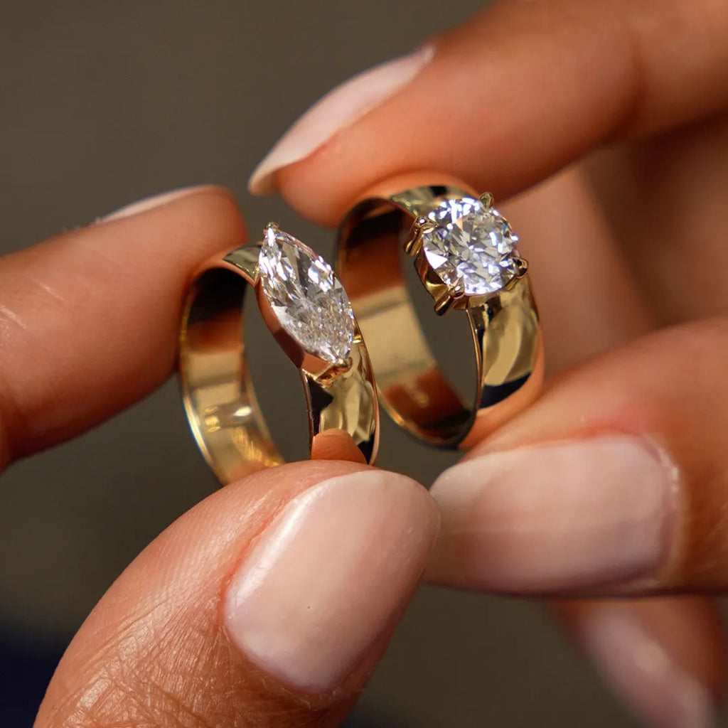 14k Gold 1.00 Carat Lab Grown Diamond Marquise Solitaire Wide Band Ring Solara