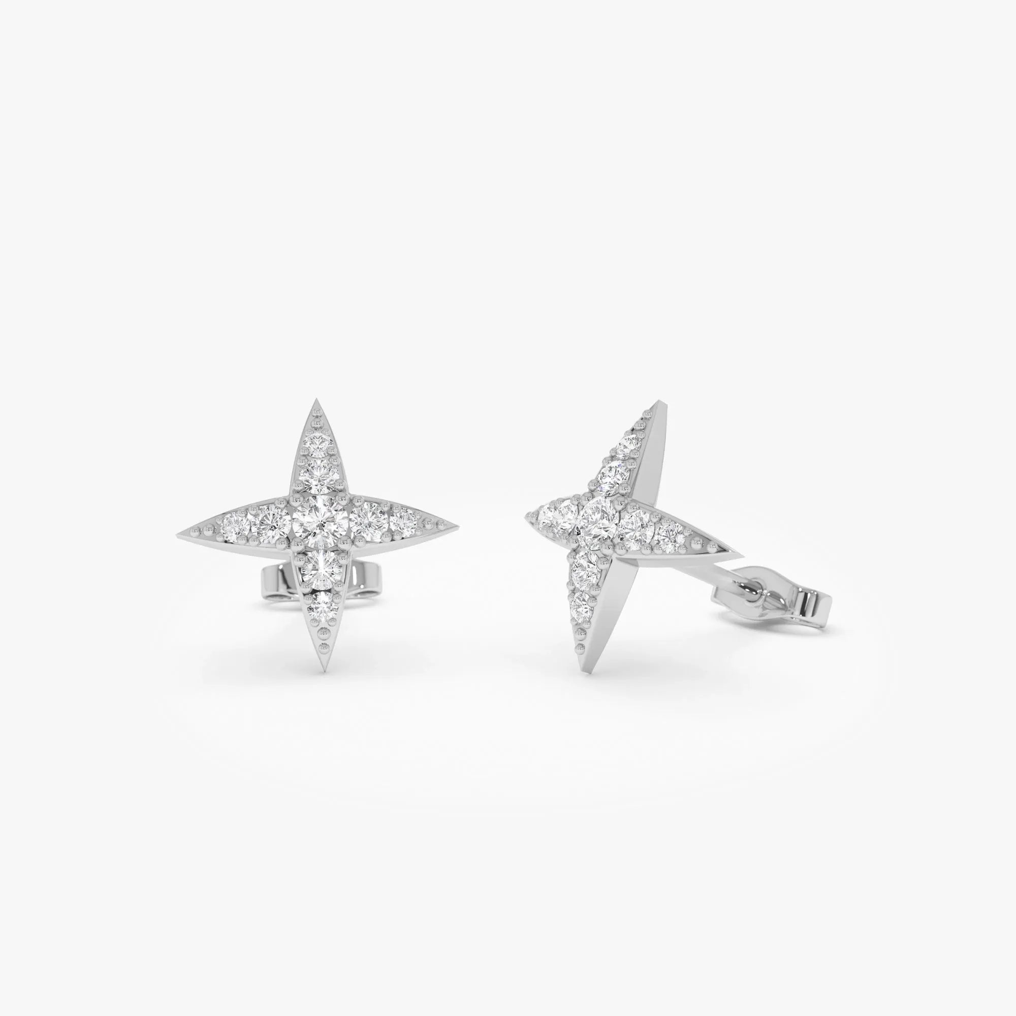 14k Gold Diamond Round Cut Cluster Star Stud Earrings 0.30 ctw