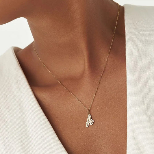 14K Solid Gold 0.15 CTW Round Diamond Script Font Initial Layered 3D Necklace