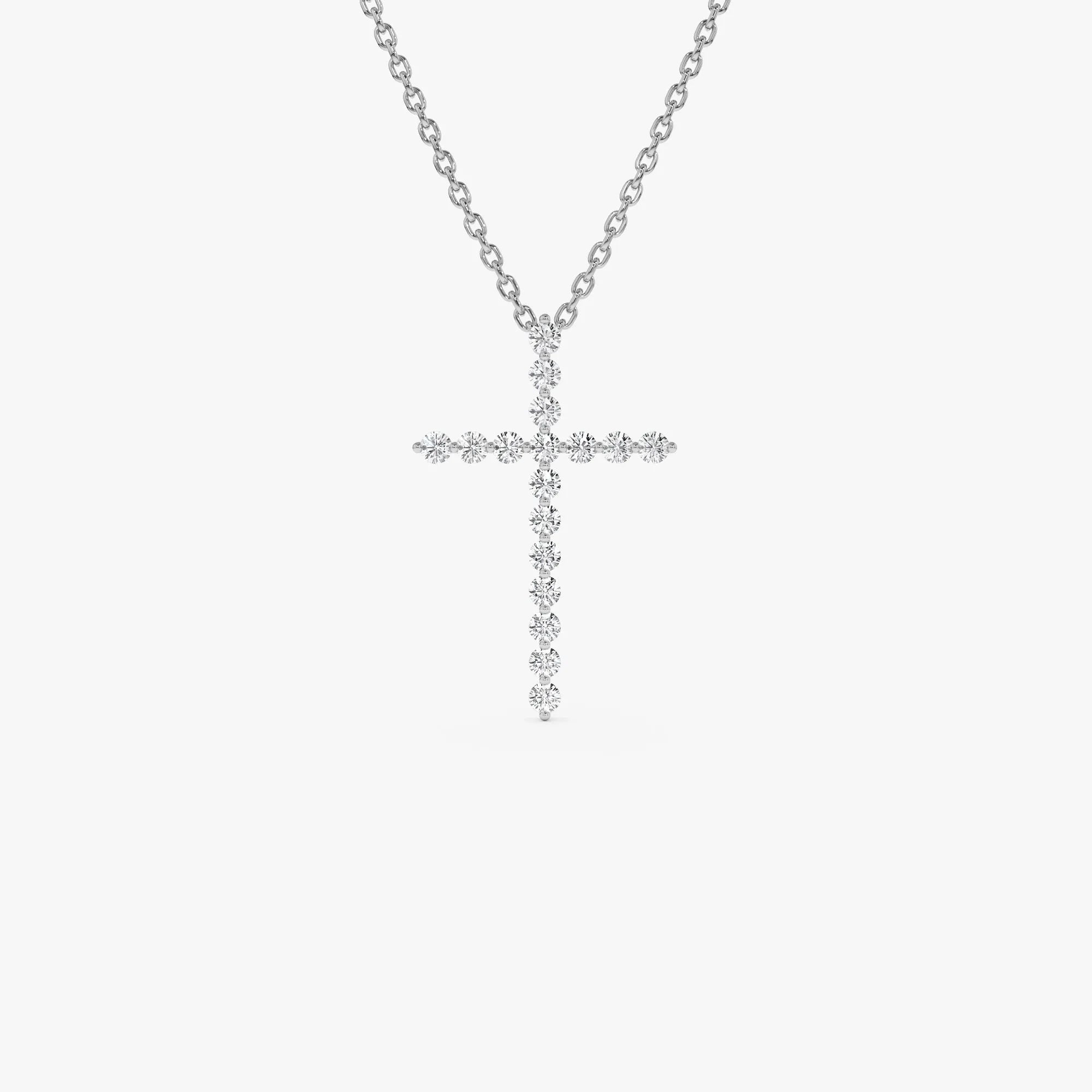 14K Solid Gold 0.29 CTW Round Diamond Single Shared Prong Cross Necklace