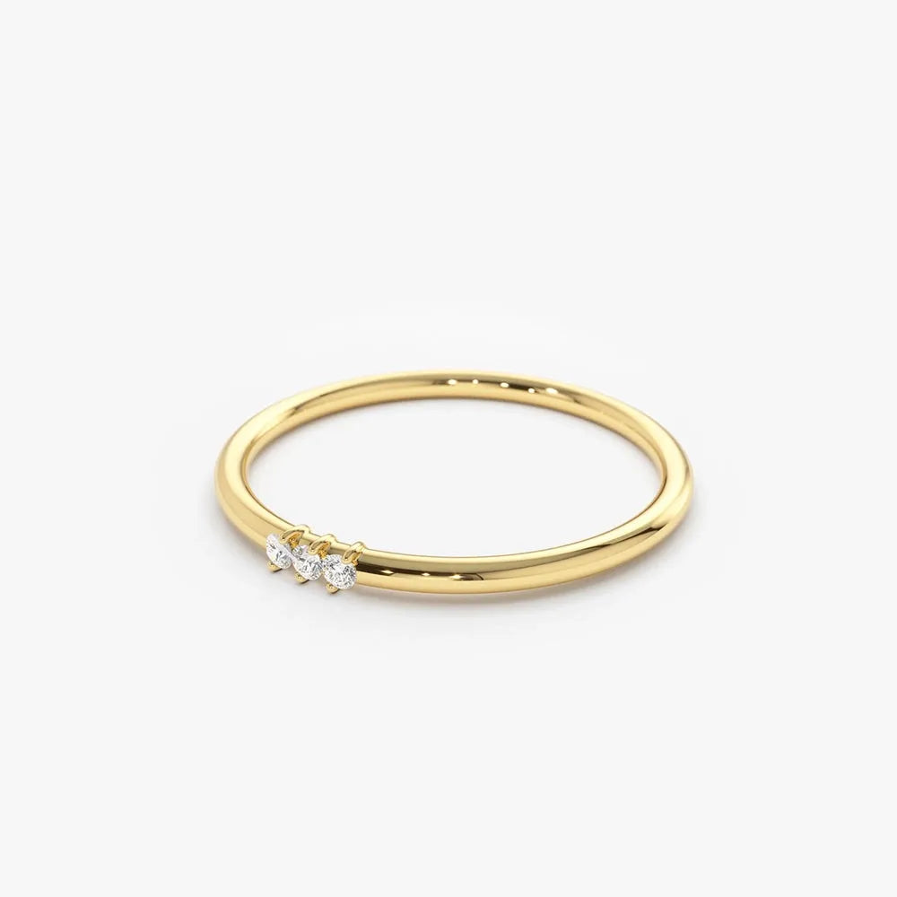 14K Gold Round Diamond 3 Stone Minimalist Ring 0.05 Ctw