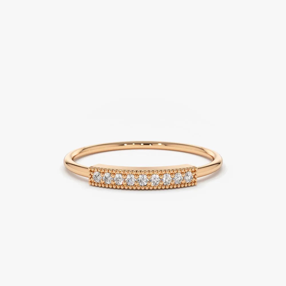 14K Gold 0.10 Carat Round Cut Diamond Single Row Pave Ring