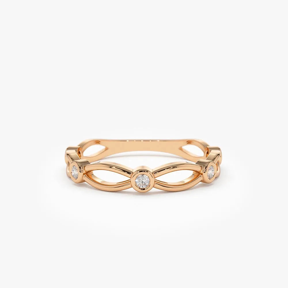 14K Gold Round Diamond Bezel Setting Wedding Band 0.16ctw