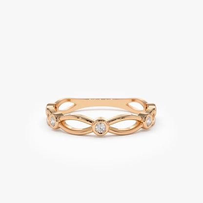 14K Gold Round Diamond Bezel Setting Wedding Band 0.16ctw