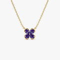 14k Solid Gold Amethyst Pear Shaped Four Leaf Clover Necklace 0.55 Carat