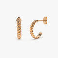 14k Solid Gold Braided Twist Lever-back Hoop Earrings 3mm Width