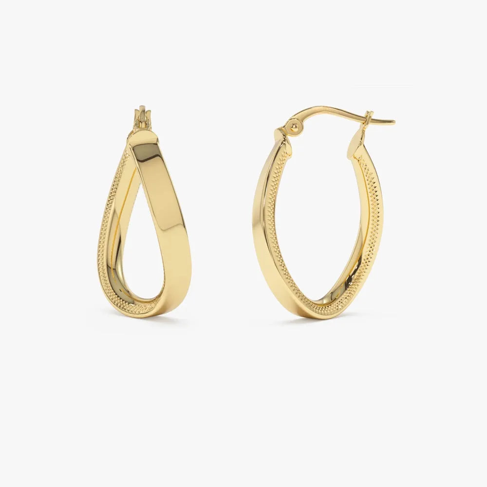 14k Unique Style Latch Back Gold Hoop Earrings
