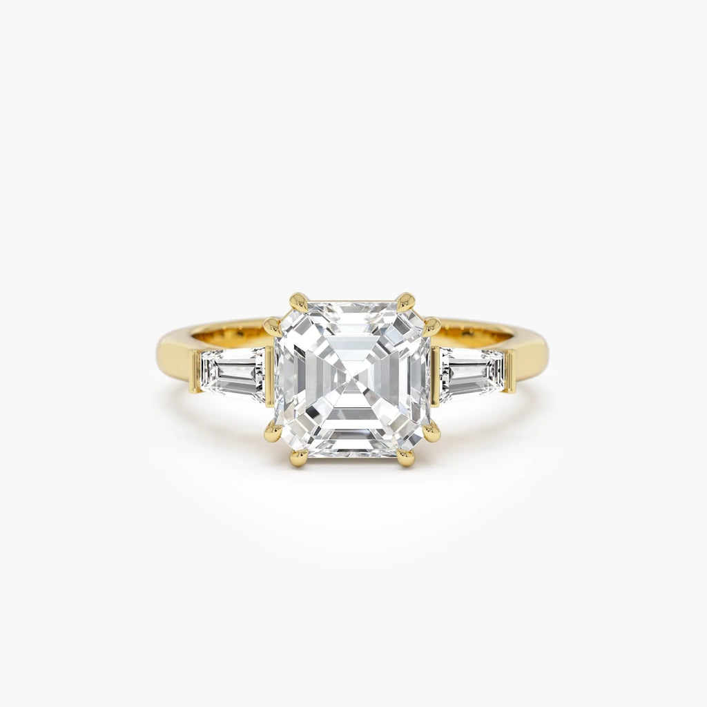 14k Gold Lab Grown Diamond Asscher Cut Three Stone Engagement Ring 2.35 Ctw IGI Certified Nina
