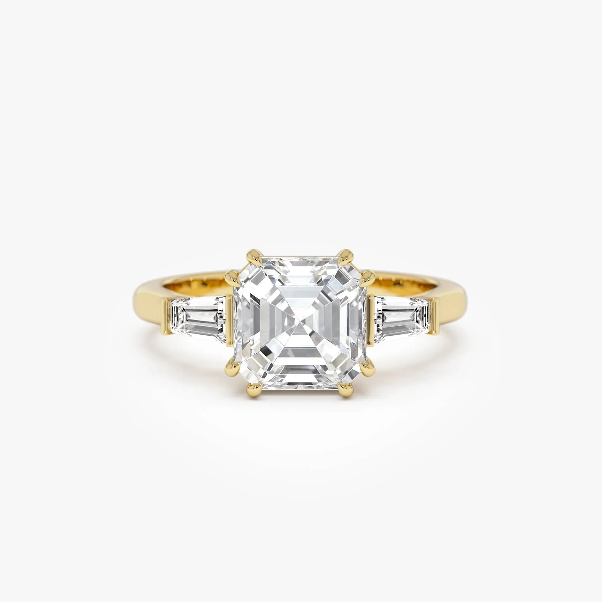 14k Gold Lab Grown Diamond Asscher Cut Three Stone Engagement Ring 2.35 Ctw IGI Certified Nina