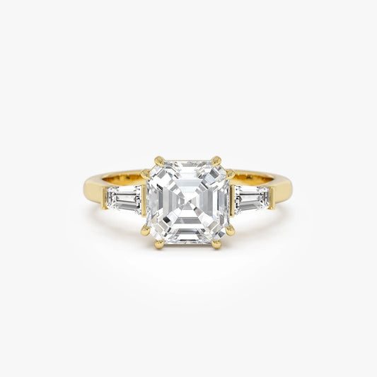 14k Gold Lab Grown Diamond Asscher Cut Three Stone Engagement Ring 2.35 Ctw IGI Certified Nina