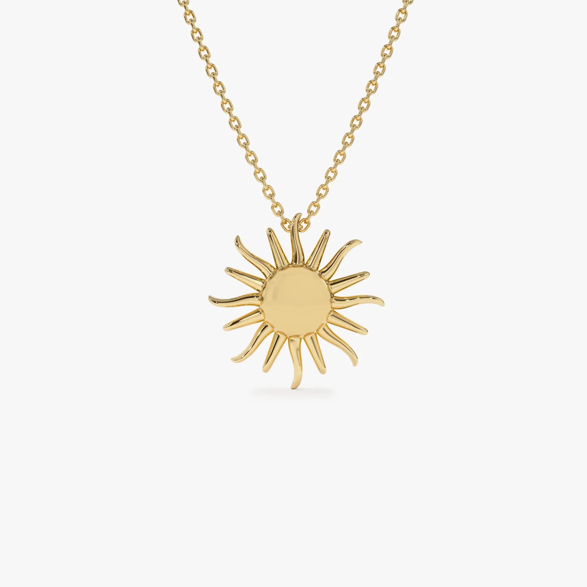 14k Solid Gold Glowing Sun Celestial Charm Pendant Necklace