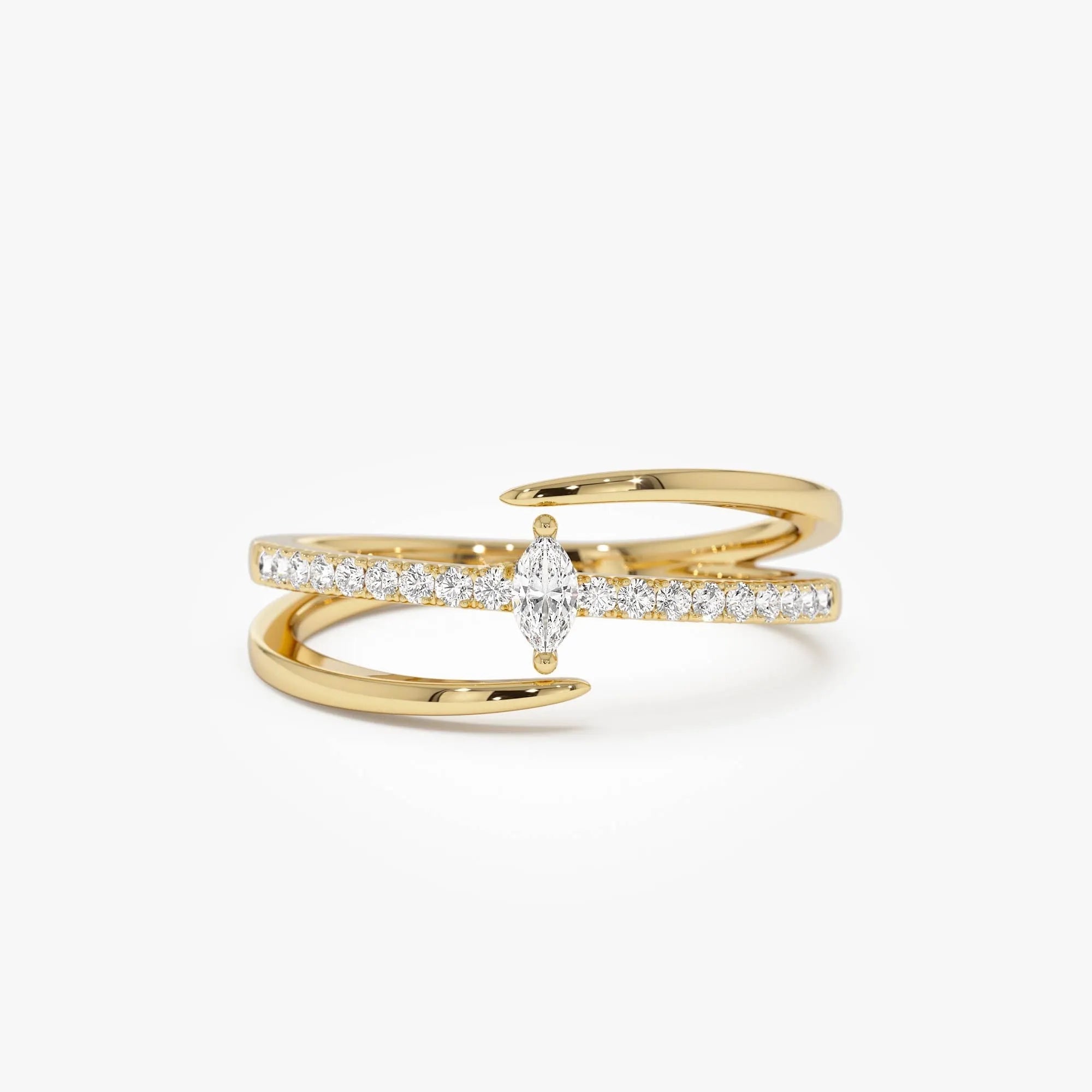 14k Gold Diamond Marquise Cut Double Band Pave Ring 0.23 ctw