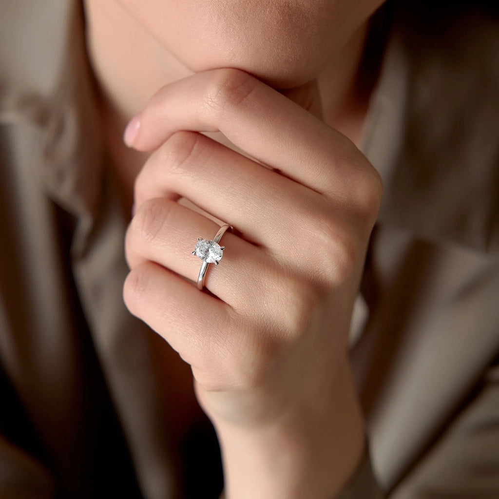 14K Gold Lab Grown Diamond Oval Engagement Ring Four Prong Setting 0.75 to 1.50 ctw Valeria